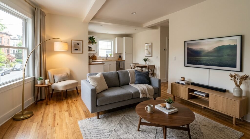 7 Small-Space Modern Living Room Layouts for First-Time City Renters