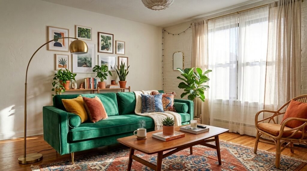 11 Dopamine Living Room Ideas for Couples Merging Boho and Modern Styles