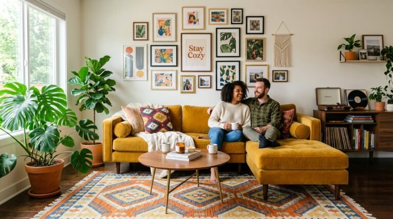 11 Dopamine Living Room Ideas for Couples Merging Boho and Modern Styles
