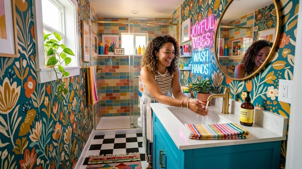 8 Dopamine Bathroom Ideas for Tiny Half Baths With No Natural Light