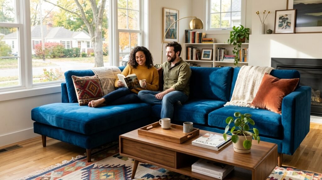 11 Dopamine Living Room Ideas for Couples Merging Boho and Modern Styles