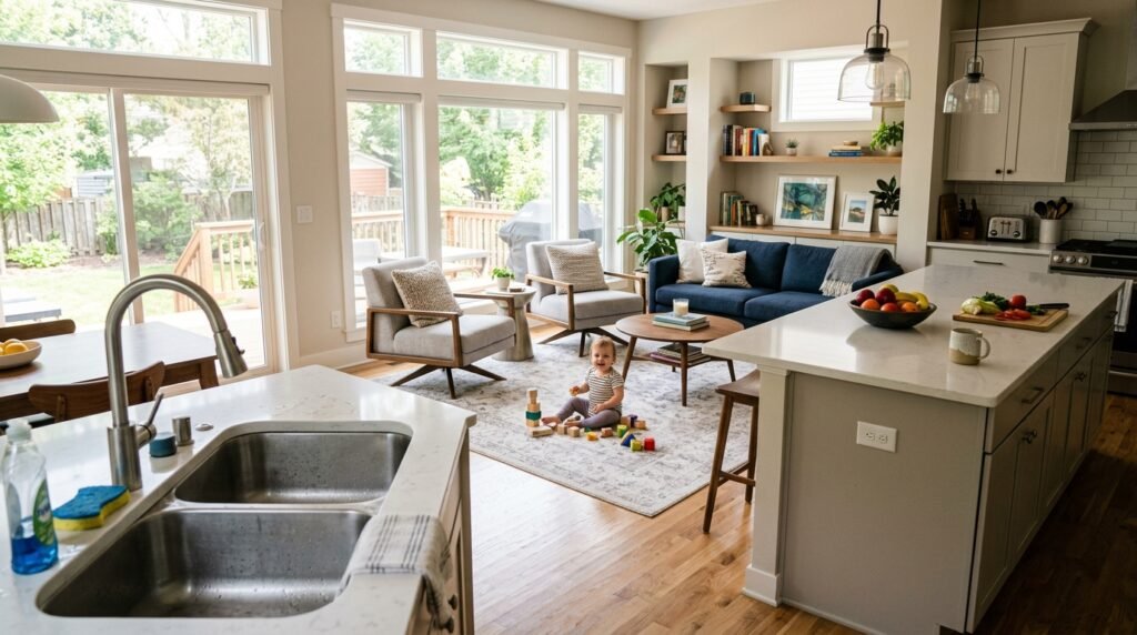 8 Open-Concept Kitchen–Living Room Combos for Families With Toddlers