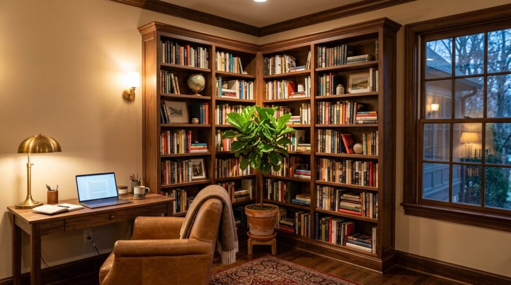 6 Bookshelf and Built-In Ideas for Remote Workers Who Need a Library Nook Office