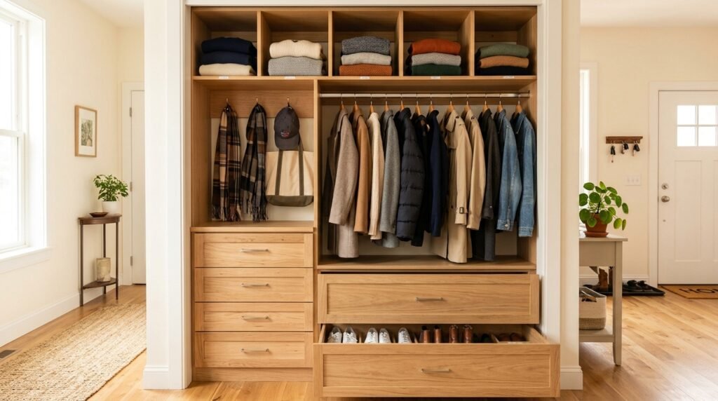 7 Wardrobe Organization Ideas for Entryways Doubling as Storage Space